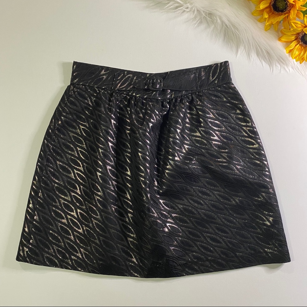 Tibi Metallic Bronze Black Mini Skirt